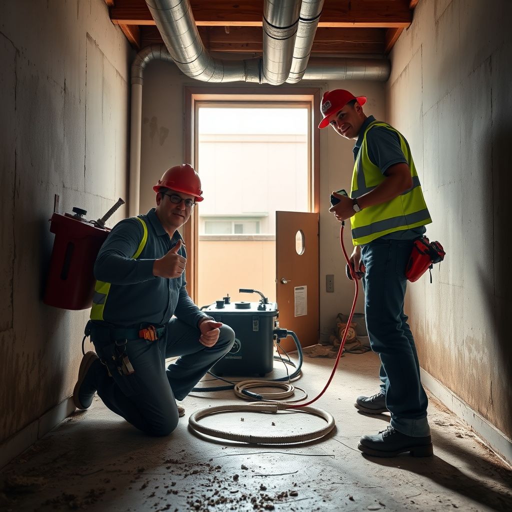 A certified mold remediation technician explaining the process to a homeowner in a clean, restored room in Farmers Branch, showing professionalism and clear communication.