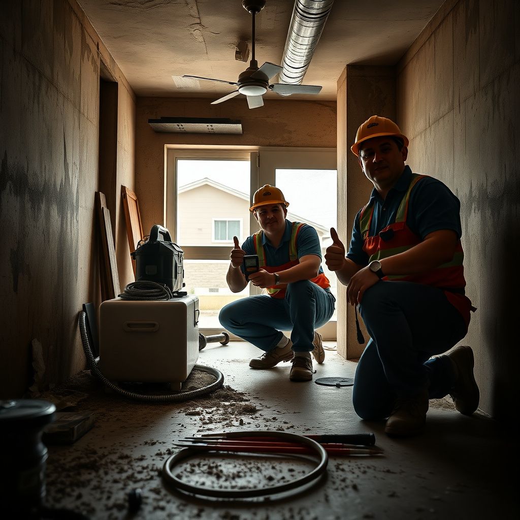 A Mold Shield Dallas technician explaining a mold remediation plan to a homeowner in a clean, contained area of a Carrollton house.