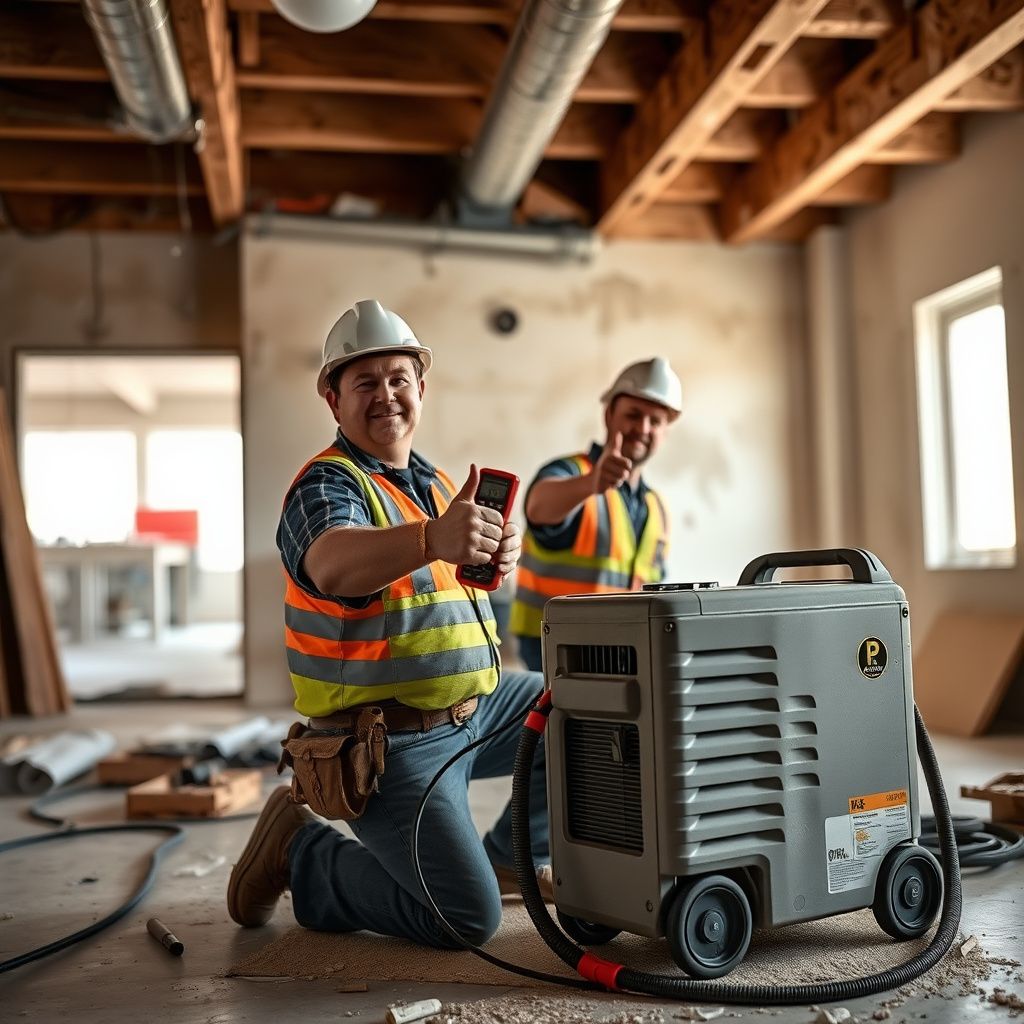 A professional mold remediation technician in full protective gear explaining the process to a Mesquite homeowner in a clean, contained work area.
